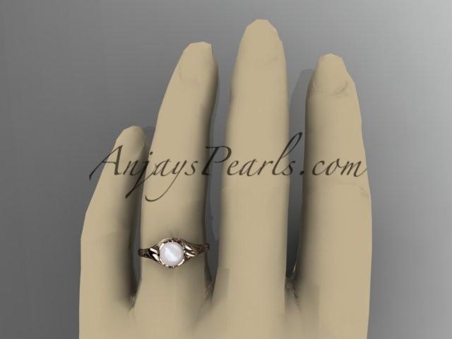 14kt rose gold diamond pearl flower, leaf and vine engagement ring AP240 - AnjaysDesigns