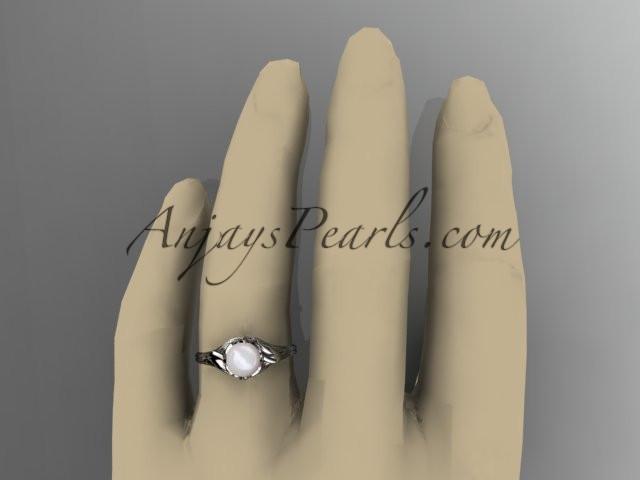 Platinum diamond pearl flower, leaf and vine engagement ring AP240 - AnjaysDesigns