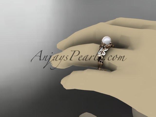 14kt rose gold diamond pearl leaf and vine engagement ring AP251 - AnjaysDesigns