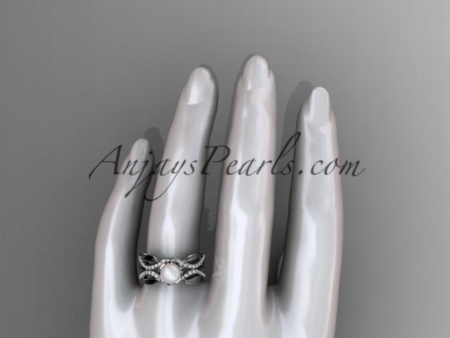 Unique 14kt white gold diamond pearl floral leaf and vine engagement set AP264S - AnjaysDesigns