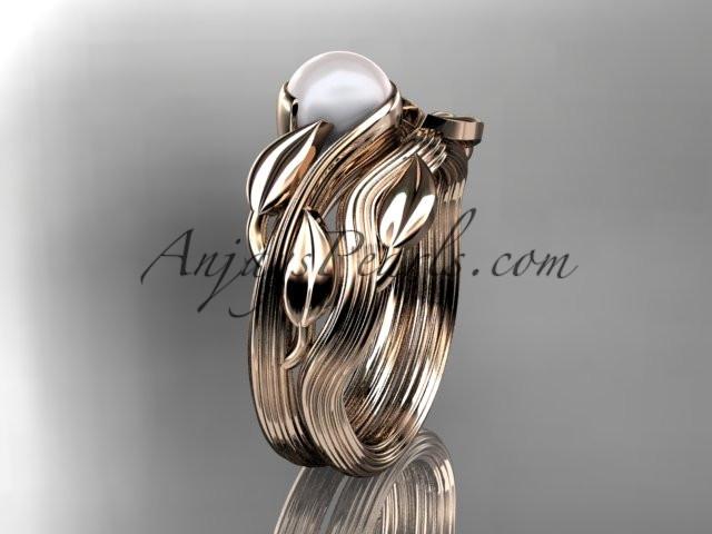 14kt rose gold pearl leaf and vine engagement set AP273S - AnjaysDesigns