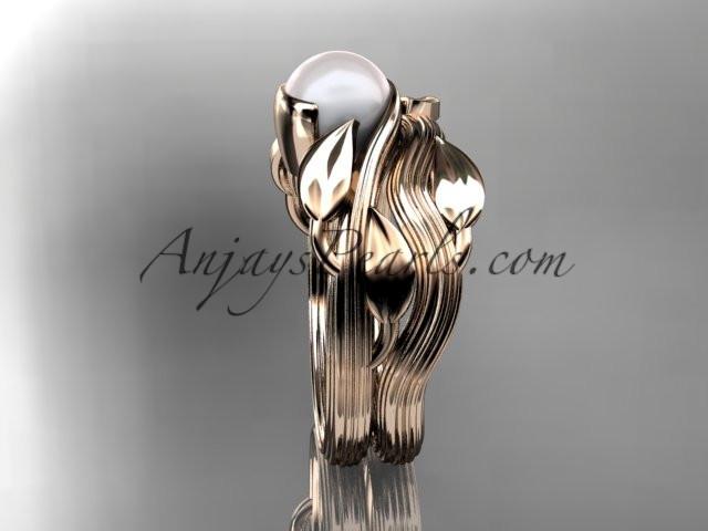 14kt rose gold pearl leaf and vine engagement set AP273S - AnjaysDesigns