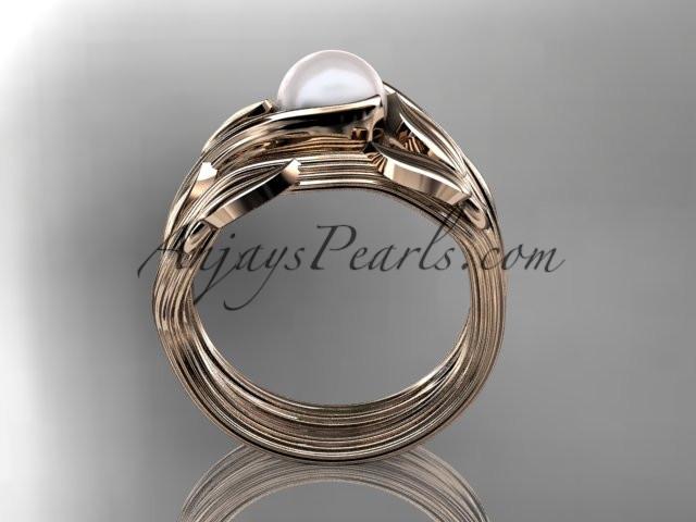14kt rose gold pearl leaf and vine engagement set AP273S - AnjaysDesigns