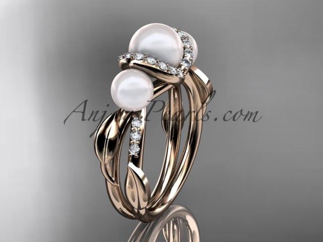 14kt rose gold diamond pearl engagement ring AP274 - AnjaysDesigns