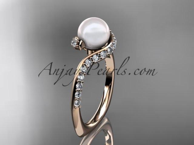 14kt rose gold diamond pearl engagement ring AP277 - AnjaysDesigns