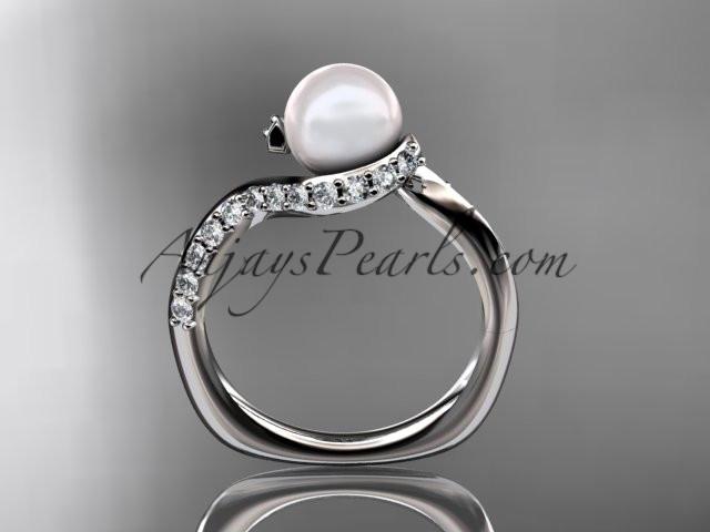 Platinum diamond pearl engagement ring AP277 - AnjaysDesigns