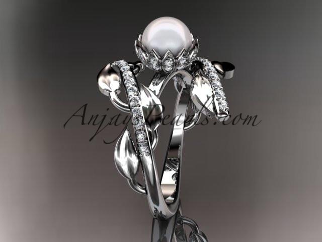 Platinum diamond pearl engagement ring AP287 - AnjaysDesigns