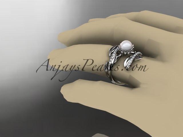 Platinum diamond pearl engagement ring AP287 - AnjaysDesigns