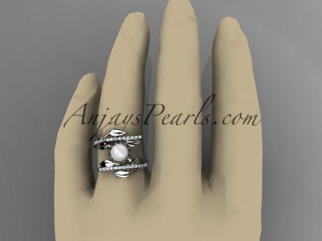 Platinum diamond pearl engagement ring AP287 - AnjaysDesigns