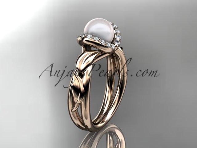 14kt rose gold diamond pearl unique engagement ring AP289 - AnjaysDesigns