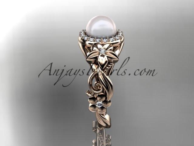 14kt rose gold diamond pearl unique engagement ring AP300 - AnjaysDesigns