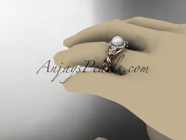 14kt rose gold diamond pearl unique engagement ring AP300 - AnjaysDesigns
