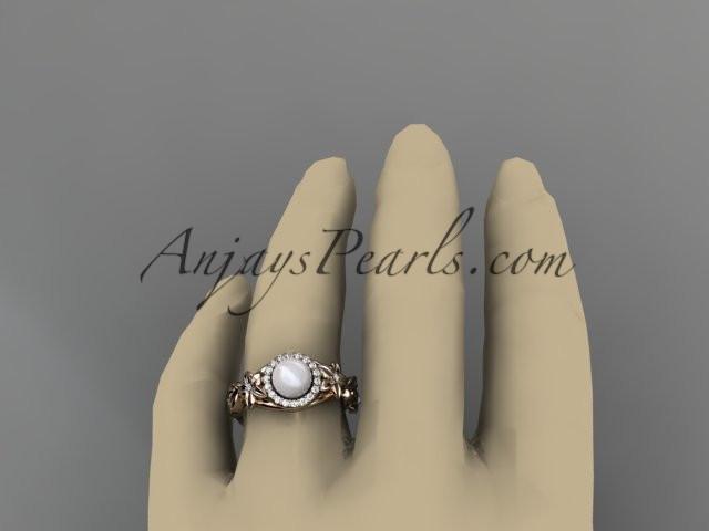 14kt rose gold diamond pearl unique engagement ring AP300 - AnjaysDesigns