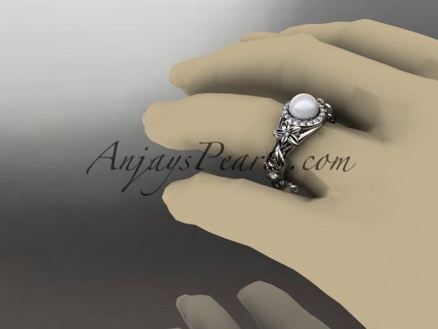 platinum diamond pearl unique engagement ring AP300 - AnjaysDesigns