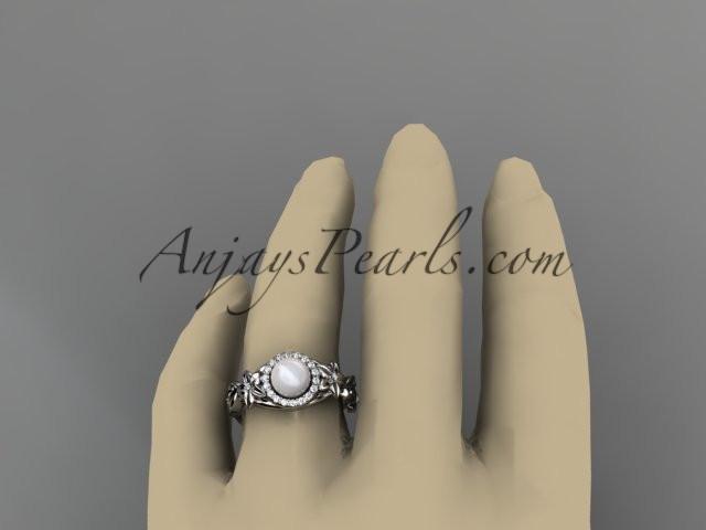 platinum diamond pearl unique engagement ring AP300 - AnjaysDesigns