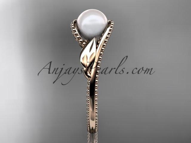 Unique 14kt rose gold diamond floral pearl engagement ring AP301 - AnjaysDesigns