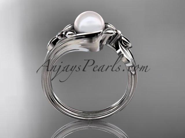 Unique platinum diamond floral pearl engagement ring AP324 - AnjaysDesigns