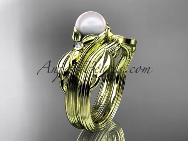 Unique 14kt yellow gold diamond floral pearl engagement set AP324S - AnjaysDesigns