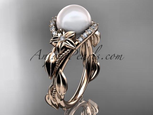 14kt rose gold diamond pearl unique engagement ring AP326 - AnjaysDesigns