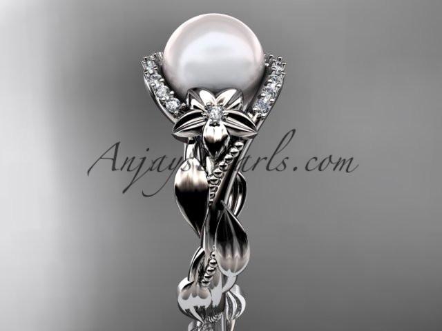 Platinum diamond pearl unique engagement ring AP326 - AnjaysDesigns