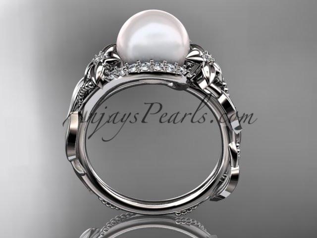 Platinum diamond pearl unique engagement ring AP326 - AnjaysDesigns