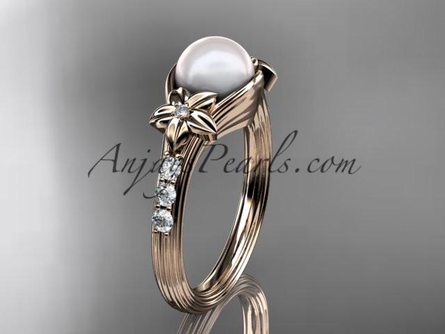 14kt rose gold diamond pearl unique engagement ring AP333 - AnjaysDesigns