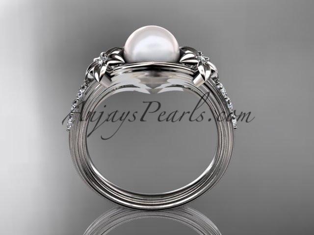 Platinum diamond pearl unique engagement ring AP333 - AnjaysDesigns
