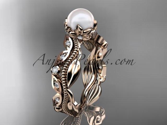 14kt rose gold diamond pearl unique engagement ring, wedding ring AP342 - AnjaysDesigns