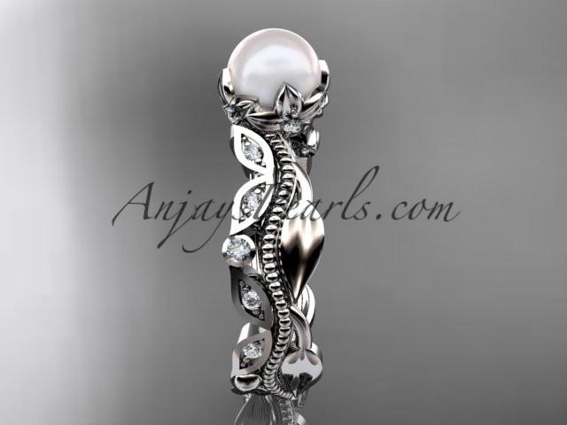Platinum diamond pearl unique engagement ring, wedding ring AP342 - AnjaysDesigns
