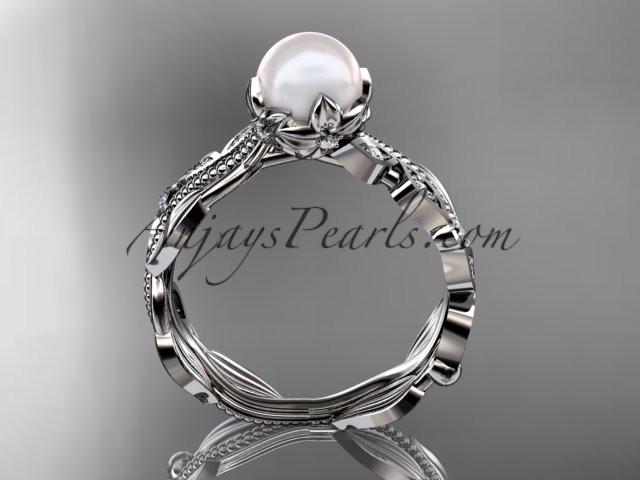14kt white gold diamond pearl unique engagement ring, wedding ring AP342 - AnjaysDesigns