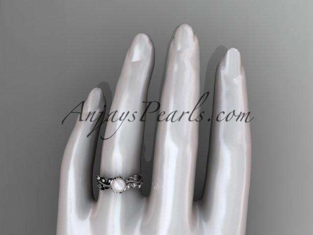 14kt white gold diamond pearl unique engagement ring, wedding ring AP342 - AnjaysDesigns