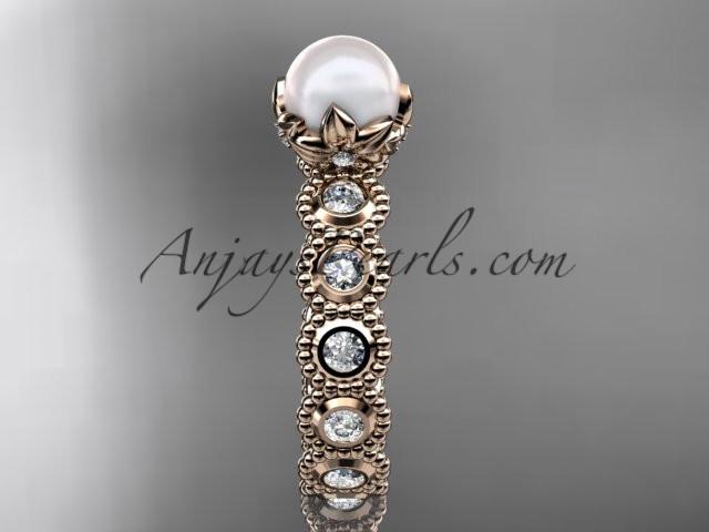 14kt rose gold diamond pearl unique engagement ring, wedding ring AP345 - AnjaysDesigns