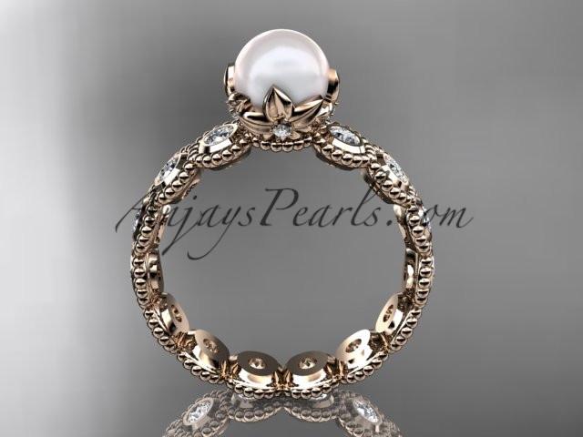14kt rose gold diamond pearl unique engagement ring, wedding ring AP345 - AnjaysDesigns
