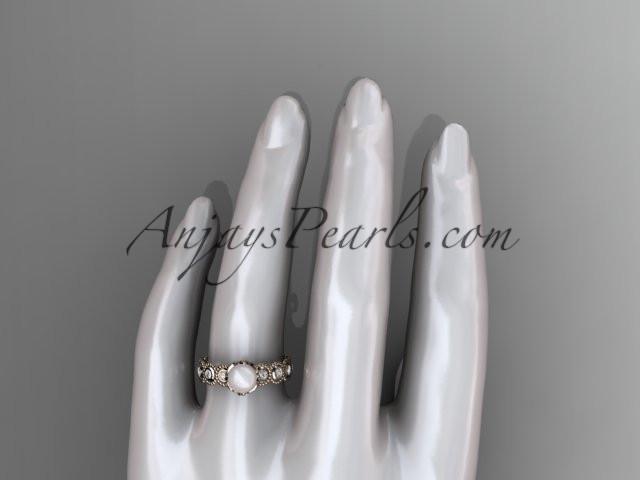 14kt rose gold diamond pearl unique engagement ring, wedding ring AP345 - AnjaysDesigns