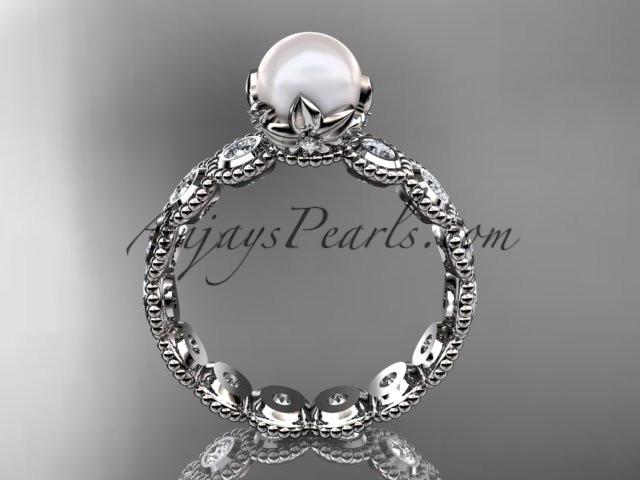 14kt white gold diamond pearl unique engagement ring, wedding ring AP345 - AnjaysDesigns