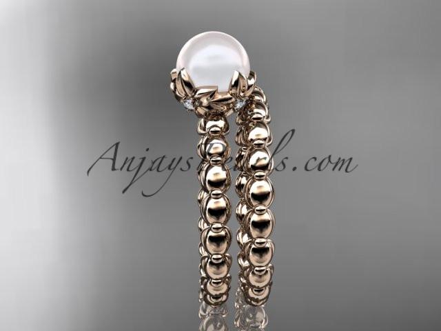 14kt rose gold diamond leaf and vine, floral pearl wedding set, engagement set AP34S - AnjaysDesigns