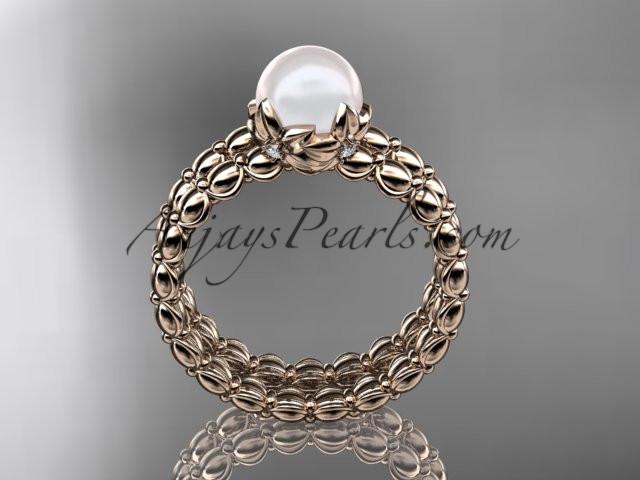 14kt rose gold diamond leaf and vine, floral pearl wedding set, engagement set AP34S - AnjaysDesigns