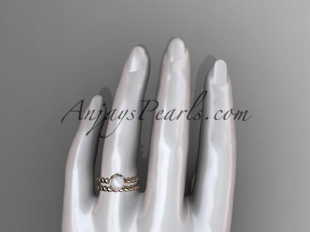 14kt rose gold diamond leaf and vine, floral pearl wedding set, engagement set AP34S - AnjaysDesigns