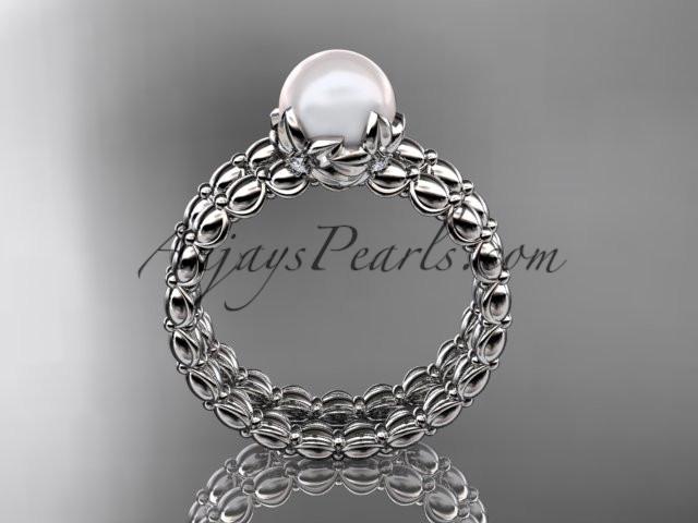 Platinum diamond leaf and vine, floral pearl wedding set, engagement set AP34S - AnjaysDesigns