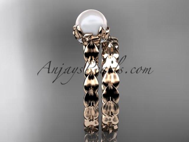 14kt rose gold diamond leaf and vine, floral pearl wedding set, engagement set AP35S - AnjaysDesigns