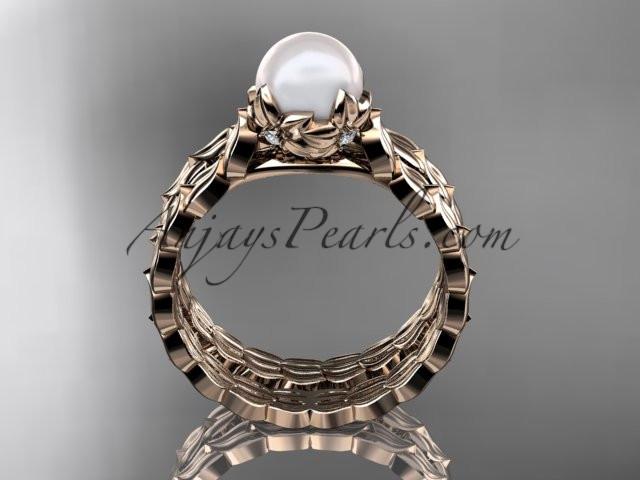14kt rose gold diamond leaf and vine, floral pearl wedding set, engagement set AP35S - AnjaysDesigns