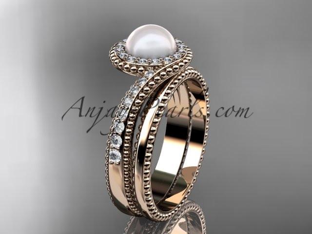 14kt rose gold diamond wedding ring, engagement set AP379S - AnjaysDesigns