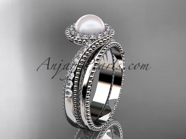 platinum diamond wedding ring, engagement set AP379S - AnjaysDesigns