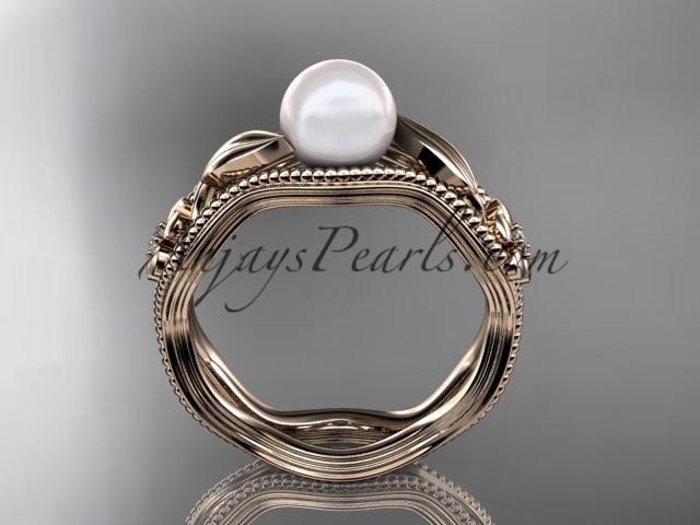 14kt rose gold diamond pearl flower, leaf and vine engagement ring AP382 - AnjaysDesigns