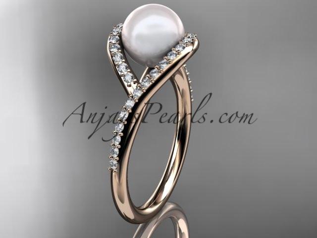 14kt rose gold diamond pearl unique engagement ring, wedding ring AP383 - AnjaysDesigns