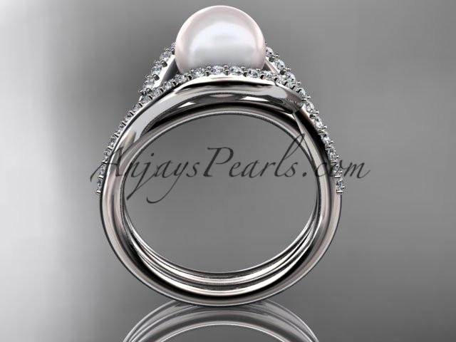14kt white gold diamond pearl unique engagement set, wedding ring AP383S - AnjaysDesigns