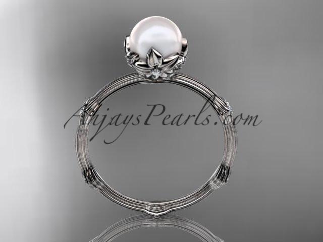 Platinum diamond pearl vine and leaf engagement ring AP38 - AnjaysDesigns