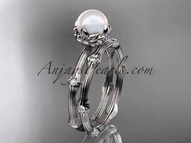 Platinum diamond pearl vine and leaf engagement set AP38S - AnjaysDesigns