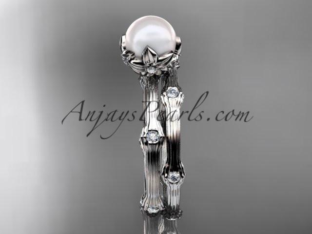 Platinum diamond pearl vine and leaf engagement set AP38S - AnjaysDesigns