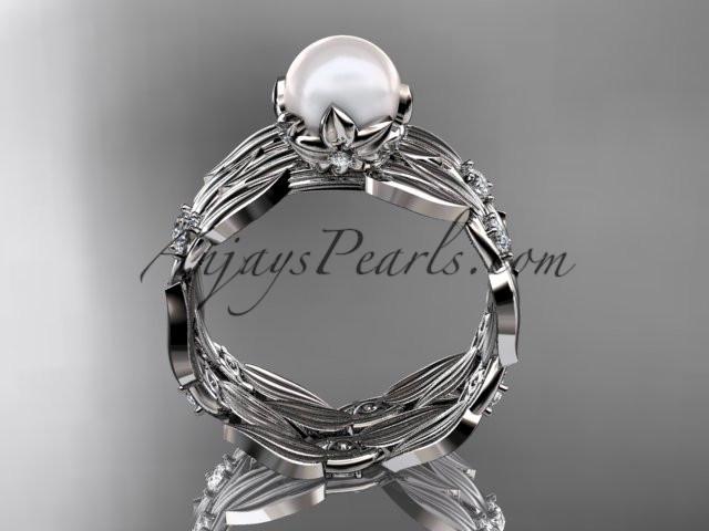 Platinum diamond pearl vine and leaf engagement set AP58S - AnjaysDesigns